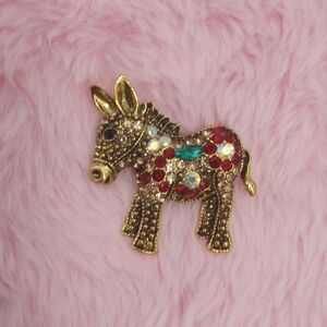 Vintage Gold and Red Donkey Brooch Pin